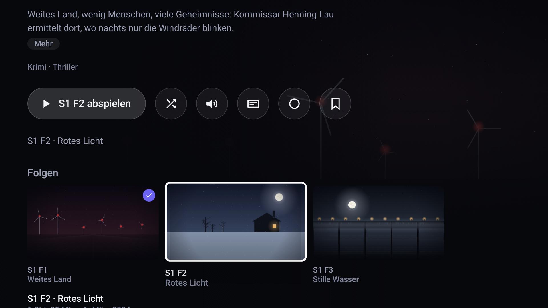 Serienseite von „Prignitz Noir“ mit der fälligen Folge S1 F2 und der Folgenreihe
